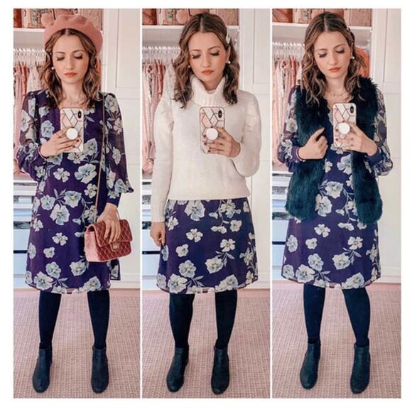 Cabi 4018 Ellery floral dress size S EUC purple side zip fully line side zip - Picture 2 of 12